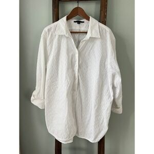 Tommy Hilfiger White Button Down Top Chevron Texture Long Sleeve XL